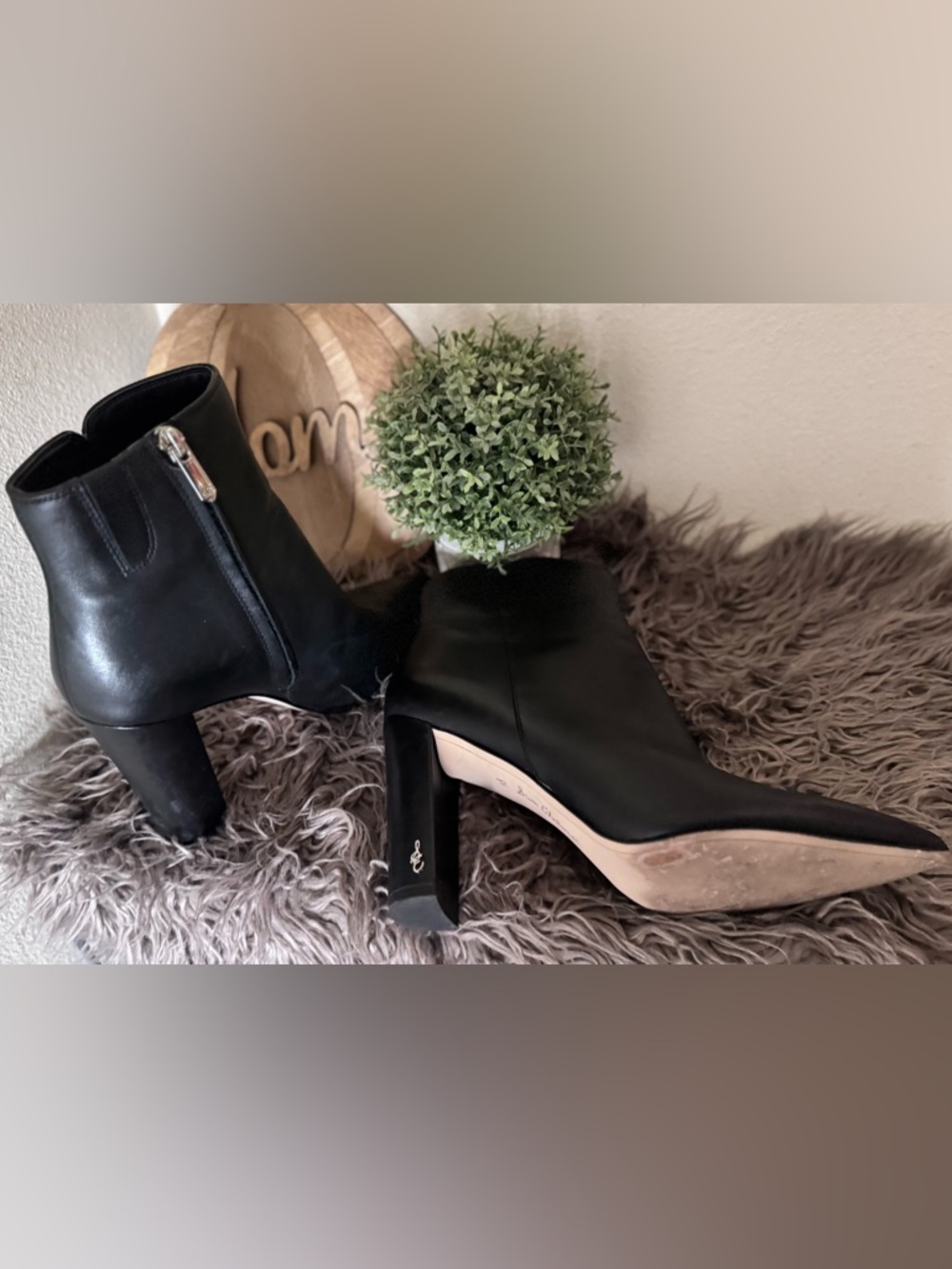 Sam Edelman Black Block-Heel Ankle Boots with Signature Accent